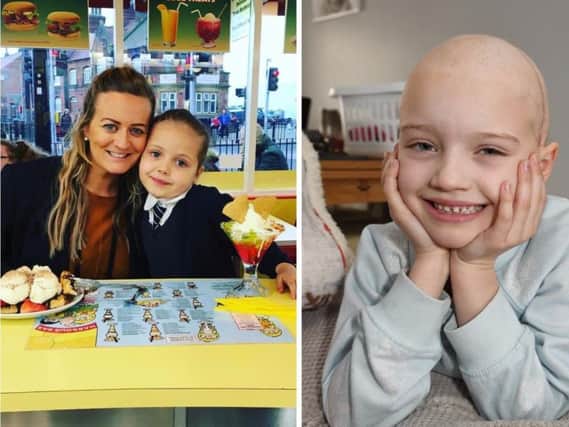 Natlie Foster, pictured left with her daughter Ruby, is holding a half-price haircut day tomorrow at Blue Ruby hairdressers on Dean Road, Scarborough, to raise money for six-year-old Eve Gascoigne who has cancer.