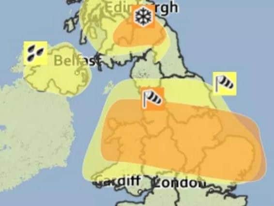 The areas affected by the Met Office warning