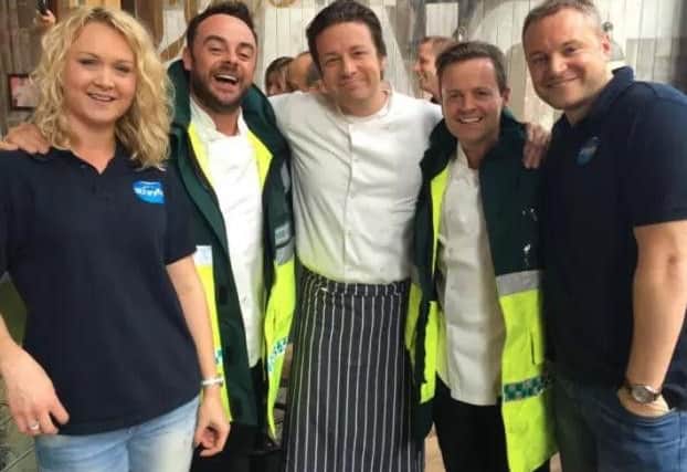 Pictured from left, Beth Parsons, Ant, Jamie Oliver, Dec and Christopher Dean. Picture: Stray FM (s)