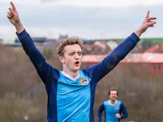 Benn Sullivan scored the only goal of the game as Whitby Fishermen beat Sleights 1-0 in Division One. Picture by Brian Murfield.