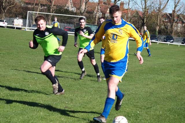 Filey Town Reserves, yellow and blue kit, take on FC Rosette