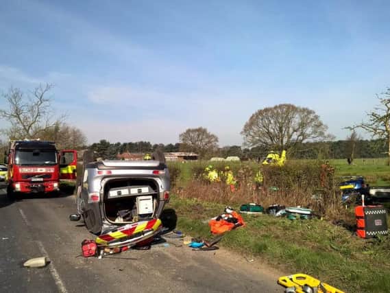 The scene of the accident on Towthorpe Moor Lane. Photo: North Yorkshire Fire service.