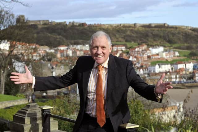 BBC Look North presenter Harry Gration, enjoys the sunshine and view before his guest speaker appearance at Scarborough and District Women's Luncheon Club event, at the Royal Hotel today. 094528f      
pic Andrew Higgins   04/11/09   
in News