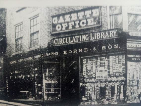 Old picture of the Whitby Gazette office from Horne's Guide to Whitby. The former Gazette office was on the corner of Grape Lane and Bridge Street.