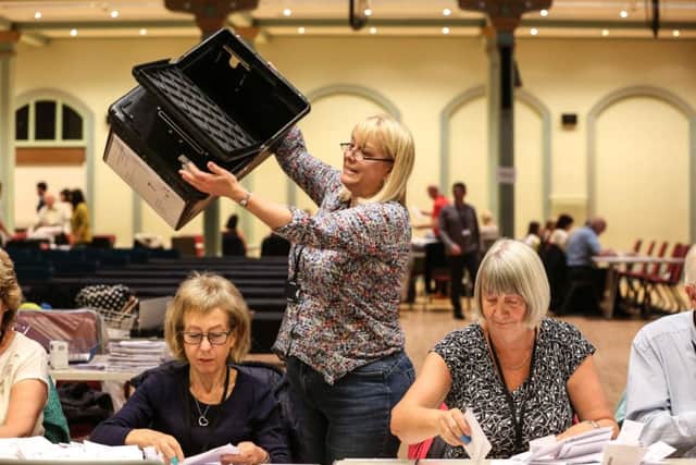 The last of the ballot boxes arrive at Scarborough Spa for the 2017 General Election. 172201p
 Thursday 8 June 2017. Picture: Ceri Oakes