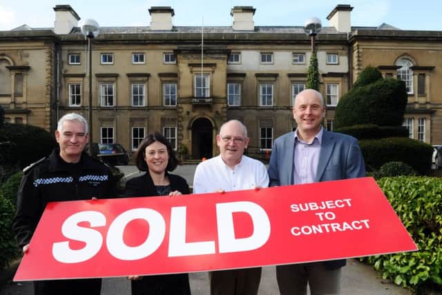 Newby Wiske Hall, the Grade II listed HQ of North Yorkshire Police. From left, North Yorkshire Police Chief Constable Dave Jones, North Yorkshire Police Police and Crime Commissioner Julia Mulligan, Perry Sladen and Richard Sanders from PGL.
16th March 2017.
Picture Jonathan Gawthorpe