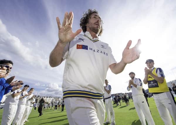 Yorkshire's Ryan Sidebottom leaves the field at North Marine Road, Scarborough, for the last time to a guard of honour (Picture: Allan McKenzie/SWpix.com).