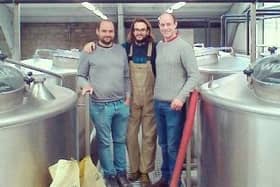 Nicola Simion and Nicola Coppe with Wold Top Brewerys Alex Balchin.