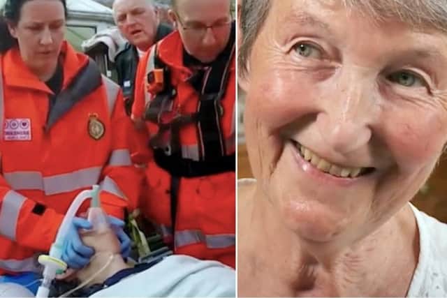 Yorkshire Air Ambulance doctor and paramedics work to save Helen Lengs life.