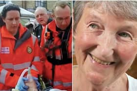 Yorkshire Air Ambulance doctor and paramedics work to save Helen Lengs life.