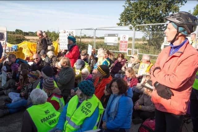 Protesters at the gates of the planned fracking site earlier this week.