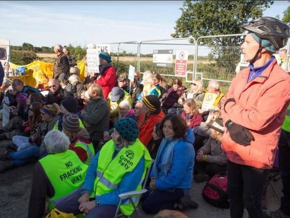 Protesters at the gates of the planned fracking site earlier this week.