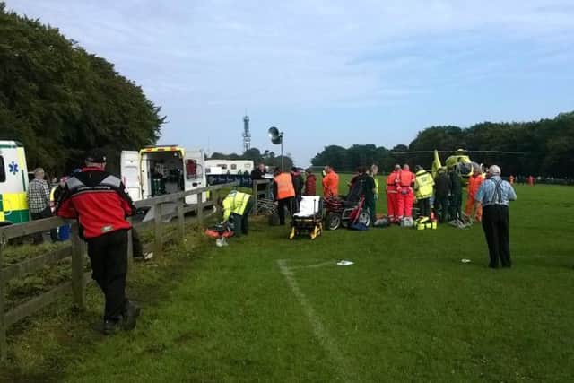 The Air Ambulance lands in Scarborough. Photo: Tony Johnson