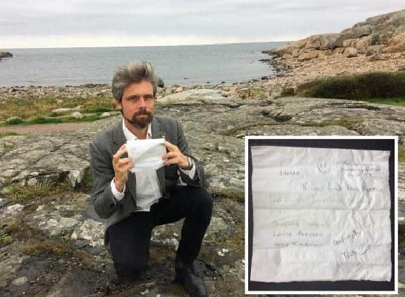 Robert Lindberg who contacted the senders of the message in a bottle after throwing it into the sea from Scarborough's east pier.
