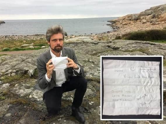 Robert Lindberg who contacted the senders of the message in a bottle after throwing it into the sea from Scarborough's east pier.