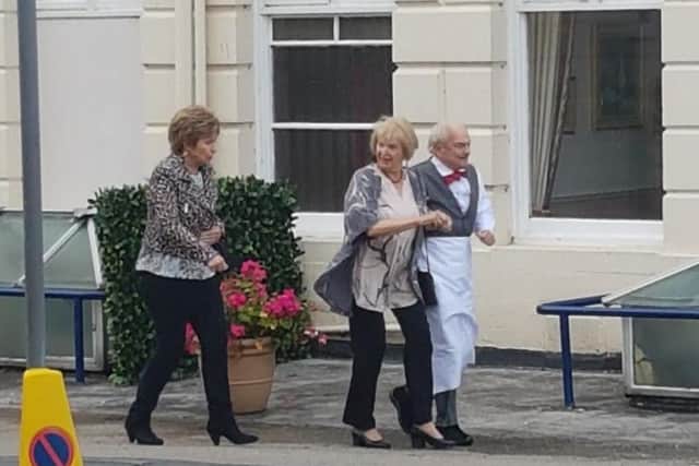 David Jason pictured filming scenes with co-stars Brigit Forsyth (The Likely Lads) who plays Madge and Maggie Ollerenshaw as Mavis.