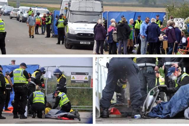 Scenes during yesterday's protest at the entrace to Third Energy's fracking site in Kirby Misperton near Malton. Pictures: Tony Johnson