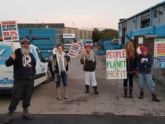 Protesters at the Sky Scaffolding Site in Whitby. Pictures by the Kirby Misperton Protection Camp.