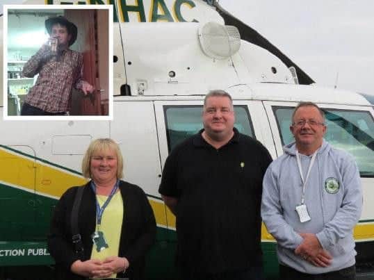 Susan Crick, air ambulance paramedic Stuart Thompson and Kevin Crick. Inset, Robert Andrew Crick
