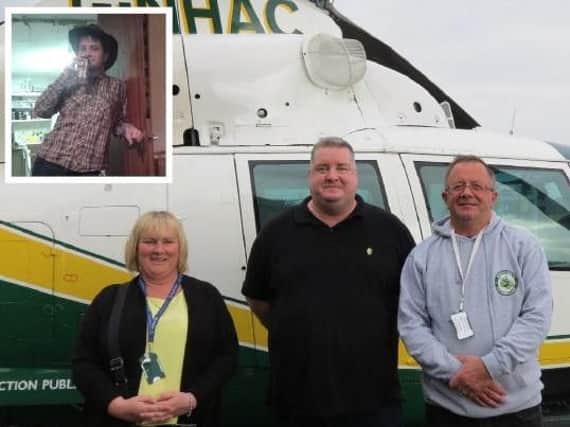 Susan Crick, air ambulance paramedic Stuart Thompson and Kevin Crick. Inset, Robert Andrew Crick