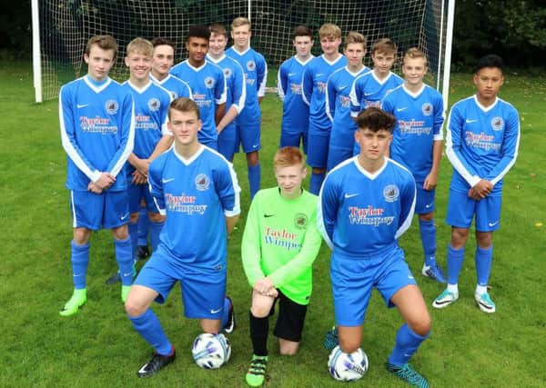 Old Malton St Mary's under 16s, pictured in their new strip thanks to homebuilder Taylor Wimpey.