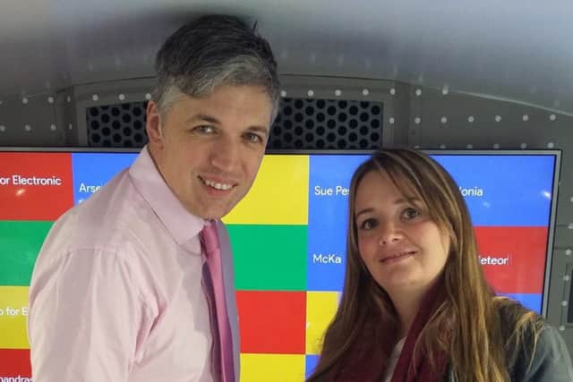 Aubrey Robinson, owner of Harmony Music School in Sheffield, with marketing manager Abby Abrames, on board Google's Digital Garage Bus in Rotherham town centre.
October 2017