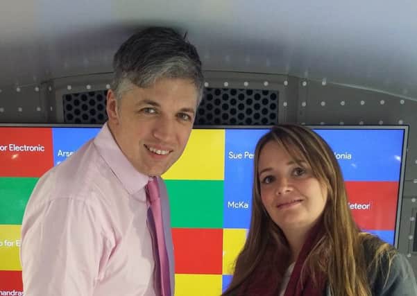 Aubrey Robinson, owner of Harmony Music School in Sheffield, with marketing manager Abby Abrames, on board Google's Digital Garage Bus in Rotherham town centre.
October 2017