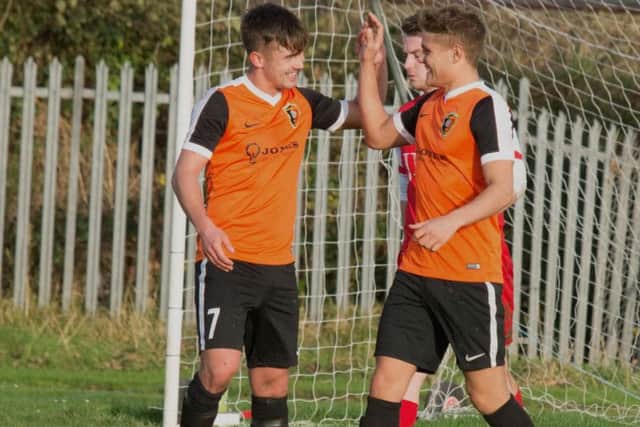 Edgehill celebrate a goal during their 17-2 hammering of Reeth