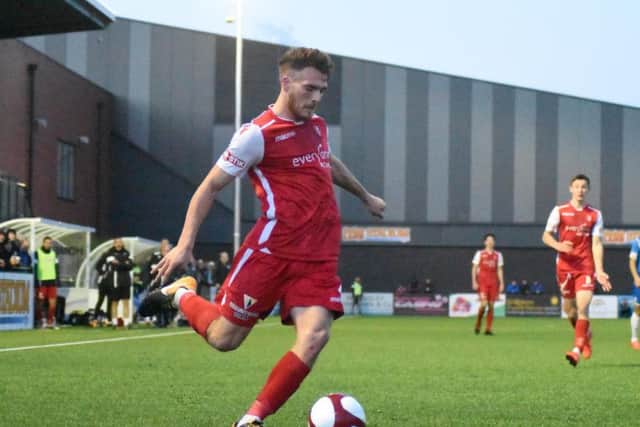 Nathan Valentine whips a cross in for Boro. Picture by Morgan Exley