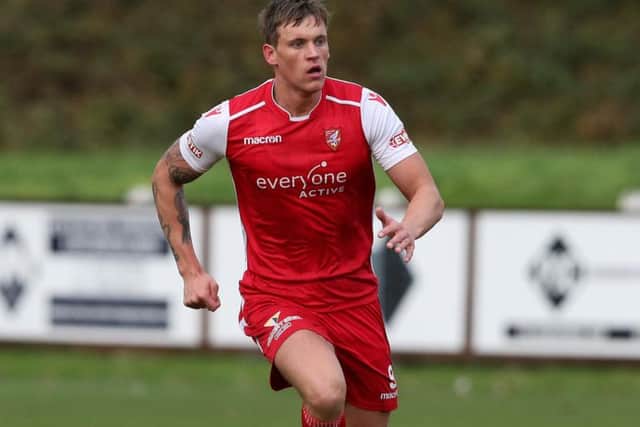 Danny Stimpson in action at Prescot