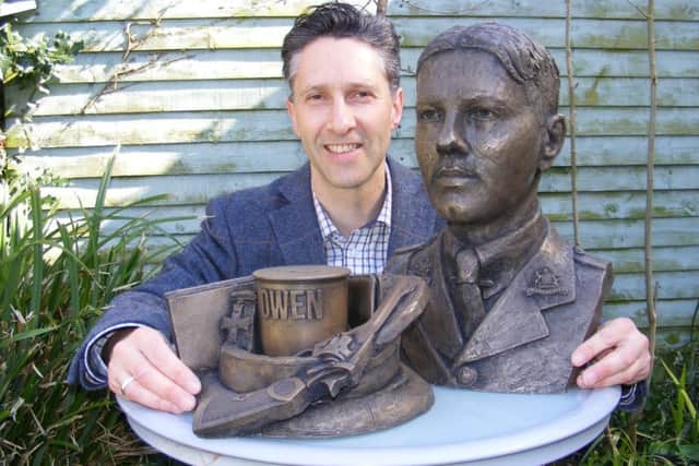 Artist Anthony Padgett with the Wilfred Owen bust.