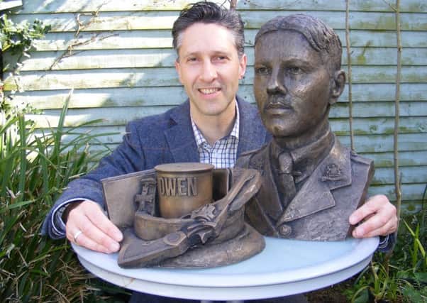 Artist Anthony Padgett with the Wilfred Owen bust.