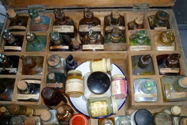Contents of the medicine chest on display at Scarborough Maritme Heritage Centre.