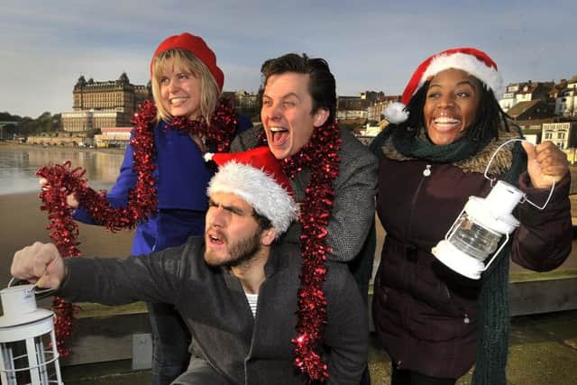 Scarborough seafront .The Stephen Joseph Theatre present a new version of a Christmas Carol Anne-Marie Piazza, Elliott Rennie, Joey Hickman, Alicia Mckenzie