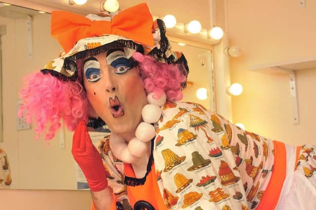The Spa Theatre Scarborough . Jack and the Beanstalk - Dame Phil Beck prepares for the big show