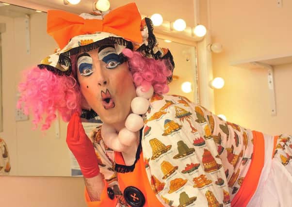 The Spa Theatre Scarborough . Jack and the Beanstalk - Dame Phil Beck prepares for the big show