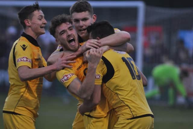 Boro's Nathan Valentine celebrates his goal