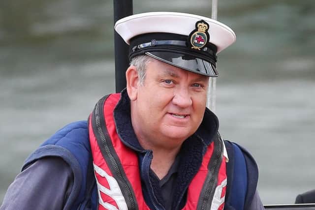 Whitby RNLI Coxswain Howard Fields with Miss Regatta Paris Mai Whisson aboard the lifeboat for the Whitby Regatta sail past. Saturday 18 August. Whitby Regatta 2017. Picture: Ceri Oakes w173002q