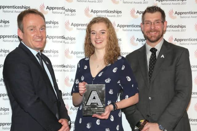 Hannah Magowan receives her National Apprenticeship Service Award at the Yorkshire and Humber regional final.