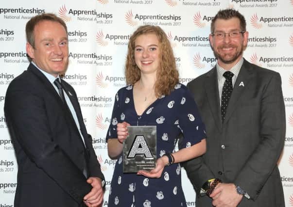 Hannah Magowan receives her National Apprenticeship Service Award at the Yorkshire and Humber regional final.