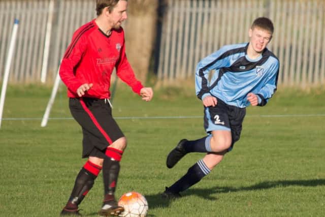 Seamer man of the match Dean Craig on the ball in his side's win at Filey Town. Picture by Steve Lilly.