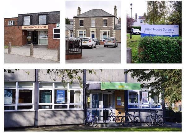 The existing surgeries (top row) could move into a new village on the site of Crown Buildings