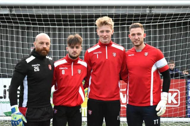From left, Boro keeper coach Tom Morgan with Tom Cammish, George Hughes and first-team stopper Tommy Taylor