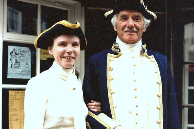 Barbara Simpson with her father-in-law Leslie Simpson, dressed in their role for one of the many nautical events celebrated on the east side of Whitby.