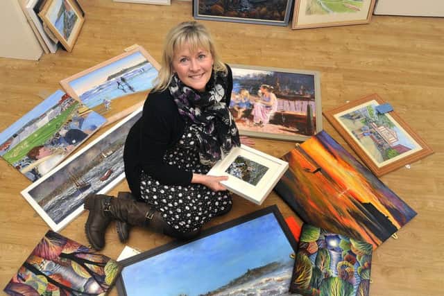 Scarborough Art Gallery .Venues and Volunteers Manager Julie Baxter viewing some Scarborough memories artwork that is to be exhibited. pic Richard Ponter 180225b
