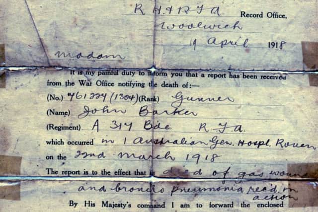The B104 form received by his family.