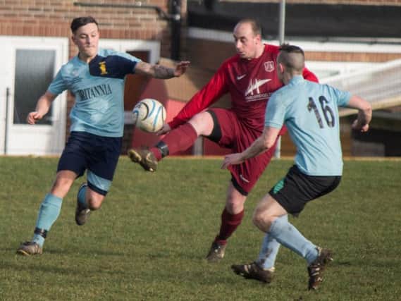 Cameron Dobson scored two for Angel in their 9-4 win over Britannia Inn in their NRCFA Sunday Challenge Cup quarter-final. Picture by Steve Lilly.