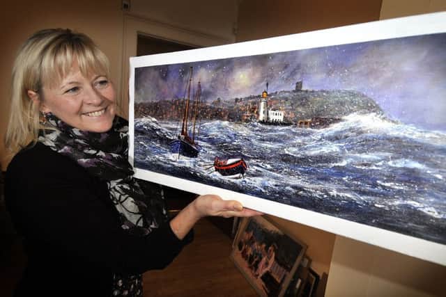 Scarborough Art Gallery .Venues and Volunteers Manager Julie Baxter viewing some Scarborough memories artwork that is to be exhibited. pic Richard Ponter 180225a
