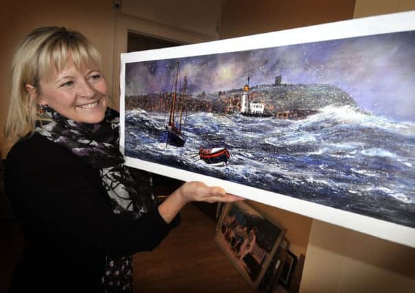 Scarborough Art Gallery .Venues and Volunteers Manager Julie Baxter viewing some Scarborough memories artwork that is to be exhibited. pic Richard Ponter 180225a