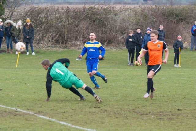 Jackson Jowett opens the scoring for Edgehill at Seamer. Picture by Andy Standing.